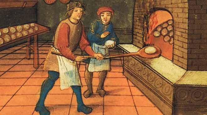Historic illustration of bakers making panettone