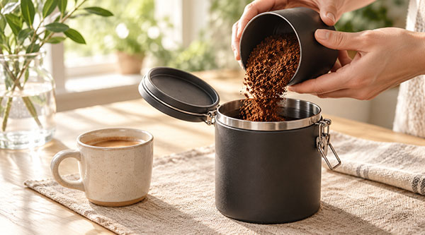 Pouring coffee into a storage container